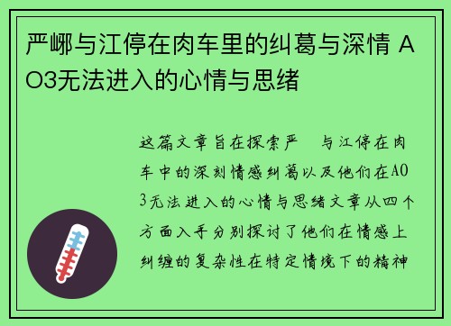 严峫与江停在肉车里的纠葛与深情 AO3无法进入的心情与思绪